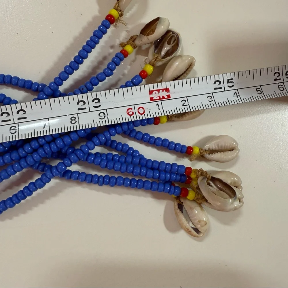 Vintage southwestern red blue Beaded Belt necklace shell tassels adjustable